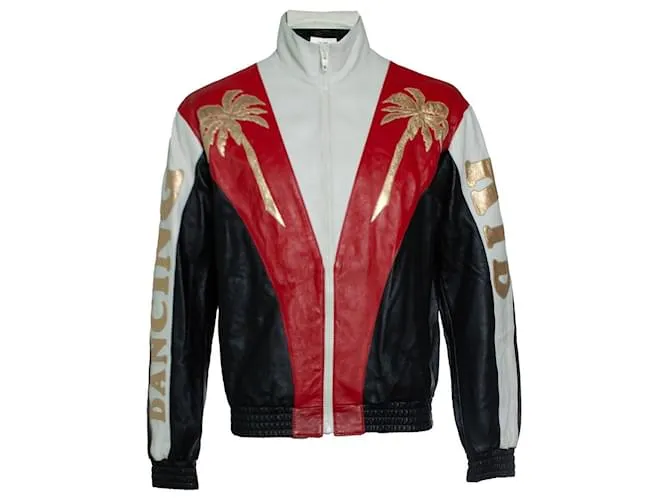 Céline Giacca per bambino in pelle Palm tree di Celine Nero Bianco Rosso D'oro
