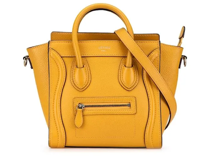 Luggage Céline Celine Giallo Nano Pelle Borsa da Viaggio Senape