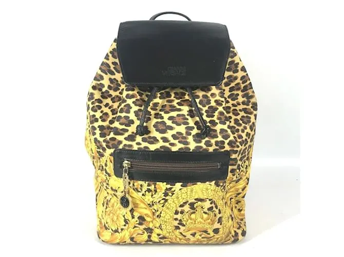 Zaino vintage leopardato Versace Nero Giallo