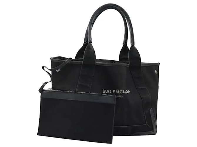 BALENCIAGA Borsa Cabas in Tela Blu Navy Nera 339933 Auth 119311 Nero