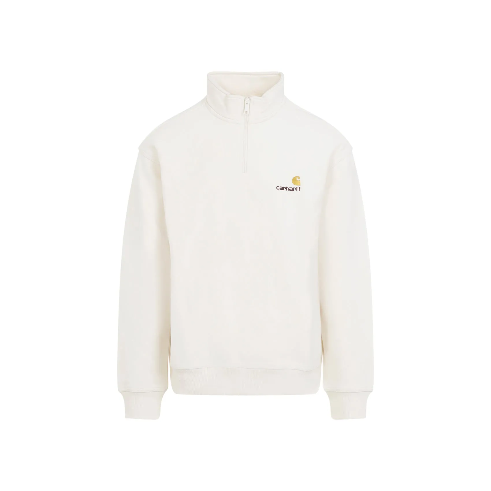 Natural White Cotton Half Zip American Script Sweatshirt