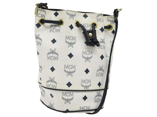 Borsa a Spalla MCM Logogram Vicetos in Pelle PVC Bianco e Oro Auth 118053 D'oro