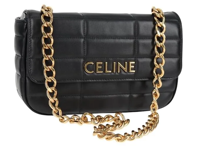 Céline Borsa a spalla CELINE in pelle nera e oro Auth nb466M Nero D'oro