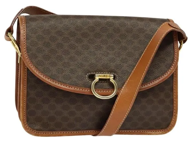 Céline Borsa a spalla in tela Macadam CELINE in pelle PVC marrone oro Auth 122382 D'oro