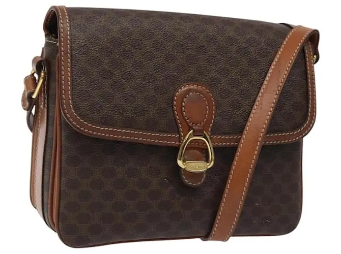 Céline Borsa a spalla in tela Macadam CELINE in pelle PVC marrone oro Auth 116316 D'oro