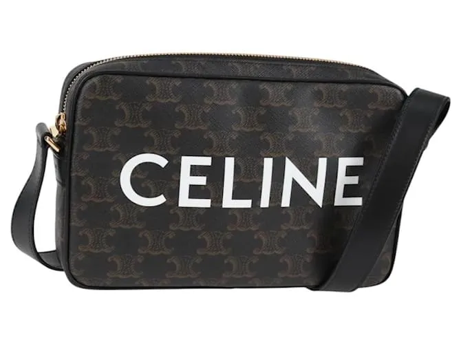 Céline Borsa a Spalla CELINE Triomphe in Pelle PVC Nera e Oro Auth nb463M Nero D'oro