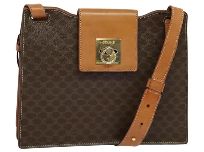 Céline Borsa a spalla in tela Macadam CELINE in pelle PVC marrone oro Auth 122617 D'oro