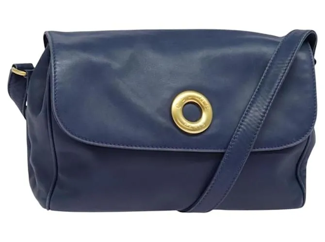 Céline Borsa a spalla in pelle blu navy Auth 116384