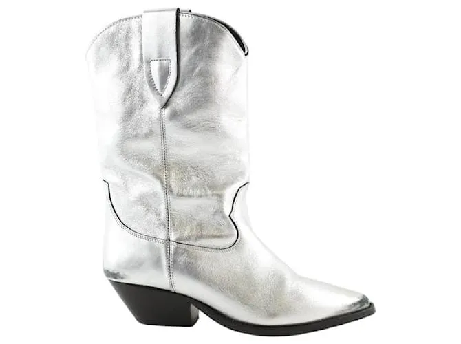 Isabel Marant Stivali western in pelle argentata Argento