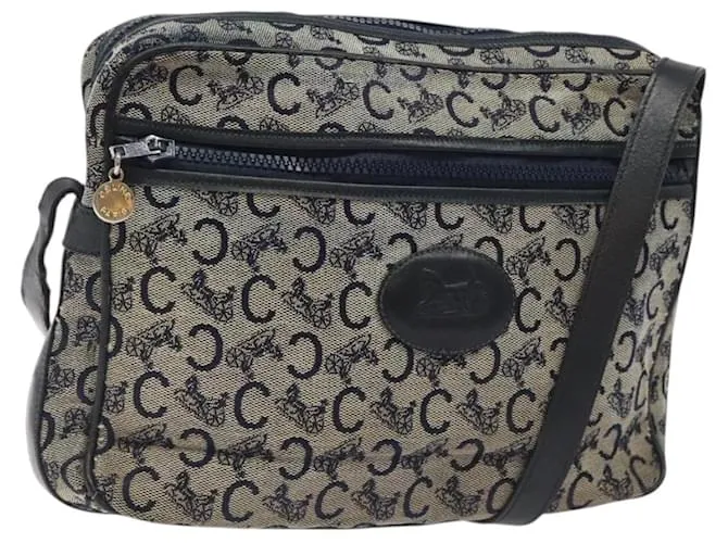 Céline Borsa a spalla CELINE C Sulky in tela blu navy e oro Auth bs24993 D'oro