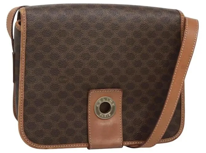 Céline Borsa a spalla in tela Macadam CELINE in pelle PVC marrone oro Auth 122541 D'oro