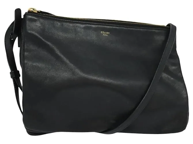 Céline Borsa a spalla CELINE Trio in pelle nera e oro Auth 121836 Nero D'oro
