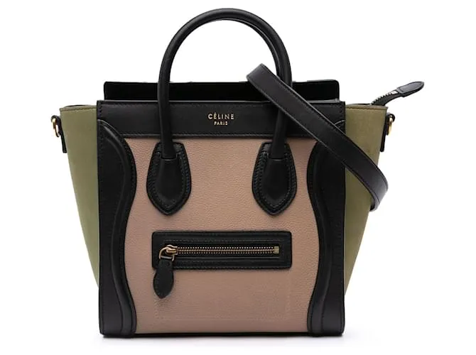 Luggage Céline Celine Brown Nano Tricolor in pelle di vitello grana e nubuck borsa da viaggio Marrone Carne