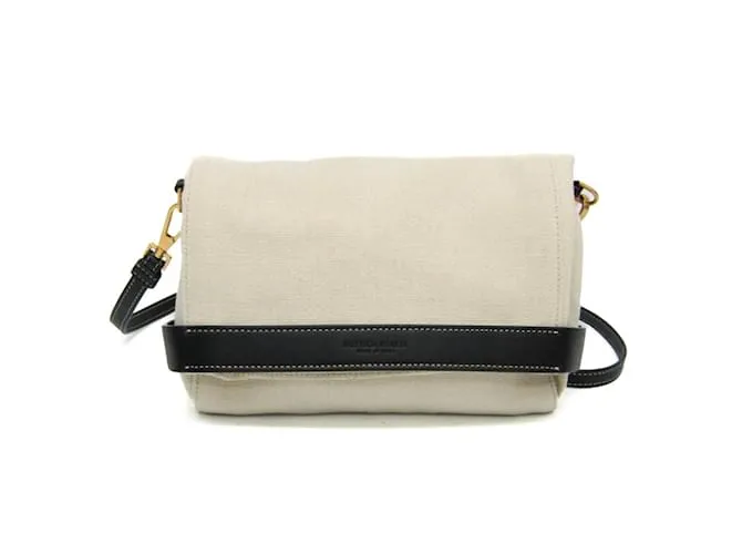 Borsa a spalla in pelle e tela da donna Bottega Veneta Nero Beige
