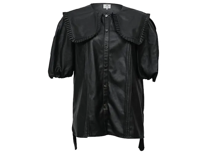 Blusa con colletto oversize Lanvin in pelle nera Nero