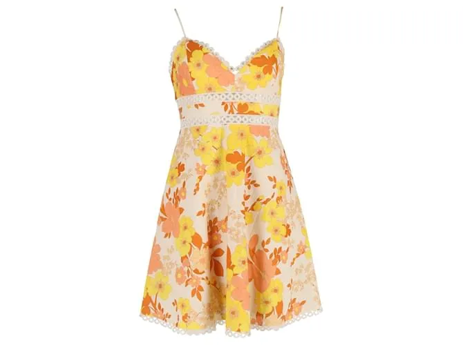 Abito mini stampato floreale Zimmermann in cotone giallo