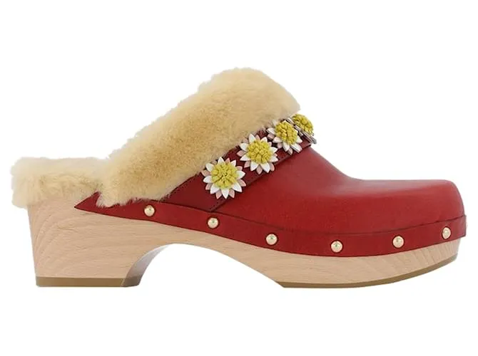 Autre Marque Zoccolo Jean Daisy in pelle bordeaux Rosso Bordò