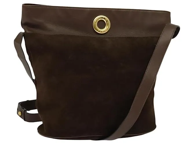 Céline Borsa a Spalla CELINE in Pelle Scamosciata Marrone Scuro Oro Auth 122123 D'oro