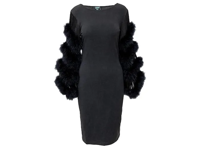 Abito con maniche in pelliccia e frange di Jean Paul Gaultier Nero