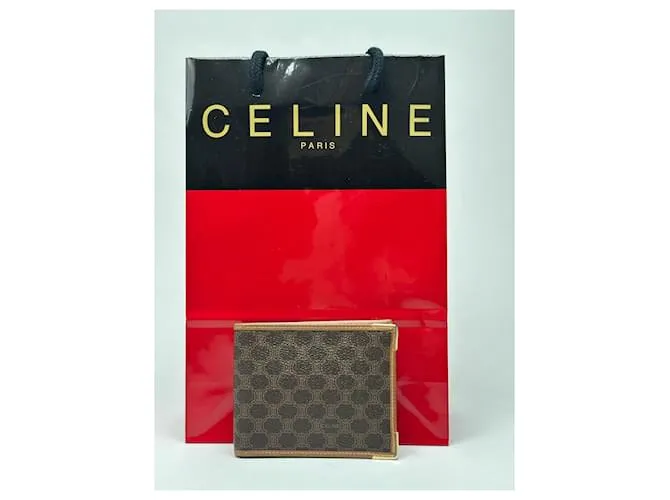 Céline Portafoglio in pelle monogramma pieghevole vintage Celine Paris marrone