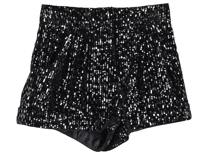 Shorts a vita alta Maje in paillettes nere Nero