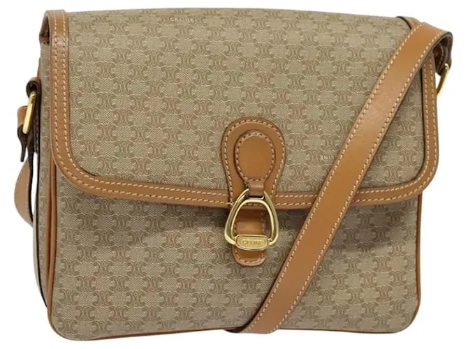 Céline Borsa a Spalla in Tela Macadam CELINE Beige Oro Auth 117362 D'oro
