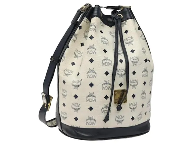 Borsa a spalla MCM Logogram Vicetos in pelle PVC bianca e oro Auth hk2465 Bianco D'oro