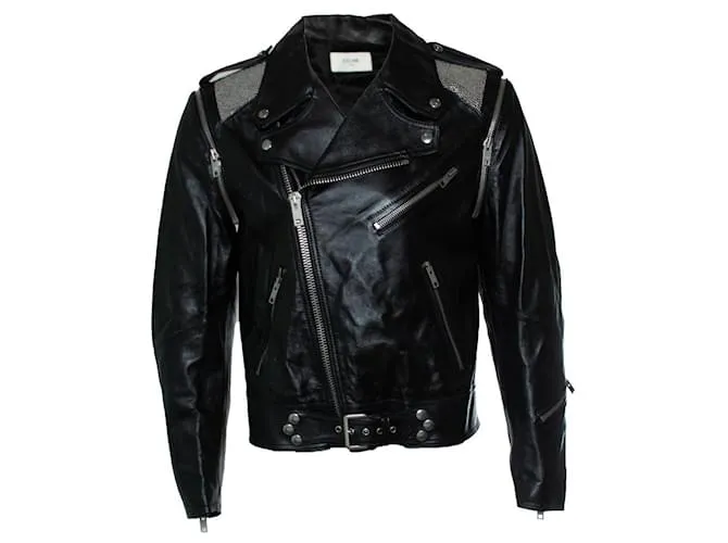 Céline, Giacca di pelle con rete metallica Nero