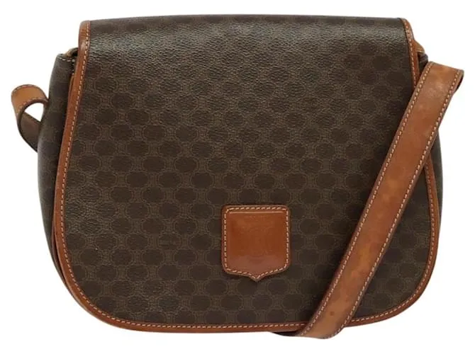 Céline Borsa a spalla in tela Macadam CELINE in pelle PVC marrone oro Auth 122373 D'oro