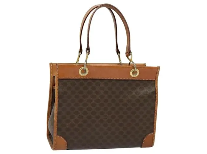 Céline Borsa a mano in tela Macadam CELINE in pelle PVC marrone oro Auth 122440 D'oro