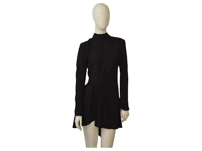 Abito mini asimmetrico in crepe nero Saint Laurent M Abito con collo annodato drappeggiato $3.195