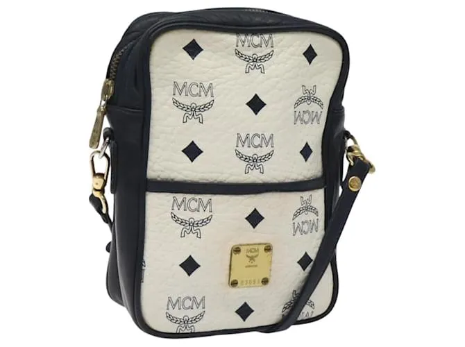 Borsa a spalla MCM Logogram Vicetos in pelle PVC bianca e oro Auth 121737 Bianco D'oro
