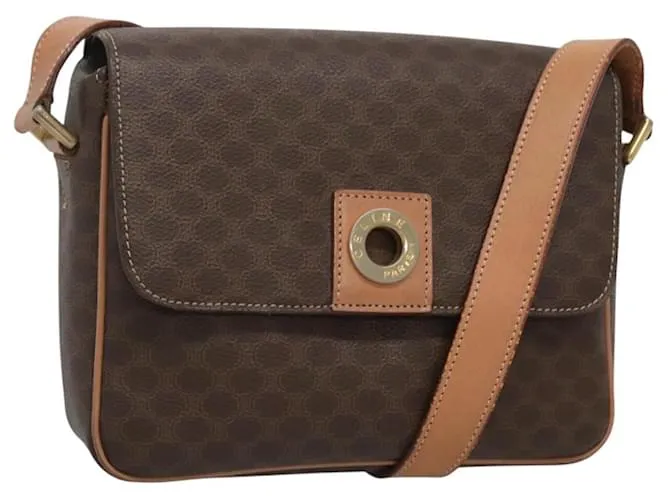 Céline Borsa a spalla in tela Macadam CELINE in pelle PVC marrone oro Auth 122540 D'oro