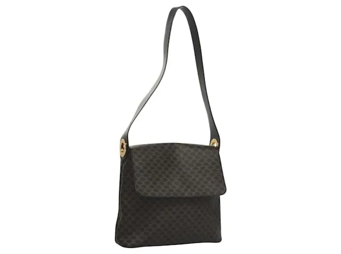 Céline Borsa a spalla in tela Macadam CELINE in pelle PVC nera e oro Auth 116559 Nero D'oro