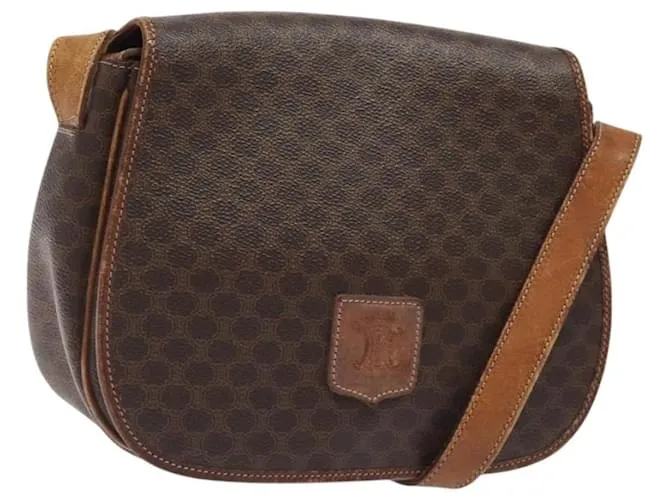 Céline Borsa a spalla in tela Macadam CELINE in pelle PVC marrone oro Auth BA1581 D'oro