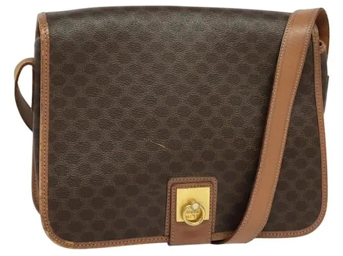 Céline Borsa a spalla in tela Macadam CELINE in pelle PVC marrone oro Auth 117973 D'oro