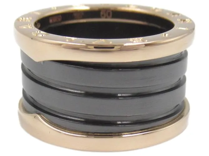 Bulgari Anello B.Zero1 a tre bande in oro rosa 18K e ceramica Bvlgari Pink D'oro