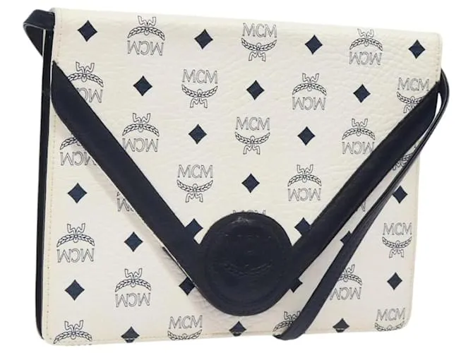 Borsa a spalla MCM Logogram Vicetos in pelle PVC bianca e oro Auth 120950 Bianco D'oro