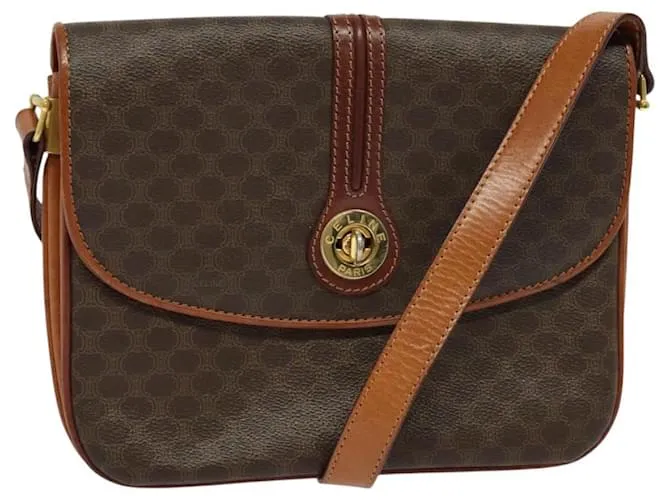 Céline Borsa a spalla in tela Macadam CELINE in pelle PVC marrone oro Auth sw616 D'oro