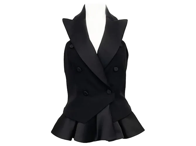 Top da smoking in lana nera con peplum di Moschino Couture Nero