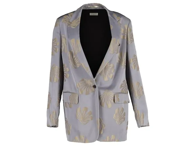 Blazer Jacquard a Un Bottone Blanchet di Dries Van Noten in Viscosa Argento Metallico