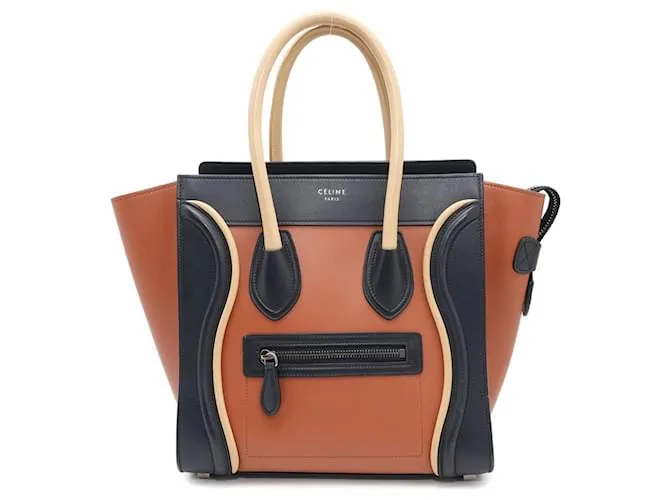Céline Borsa a mano Celine Luggage Micro Shopper Beige Arancione Blu navy