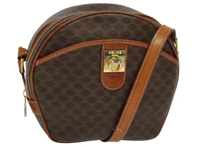 Céline Borsa a spalla in tela Macadam CELINE in pelle PVC marrone oro Auth sw634 D'oro