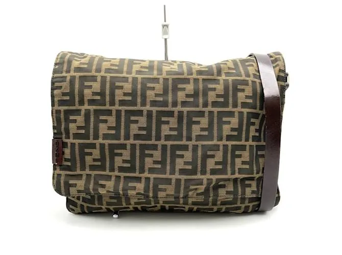 Zucca Borsa a spalla in nylon marrone Fendi