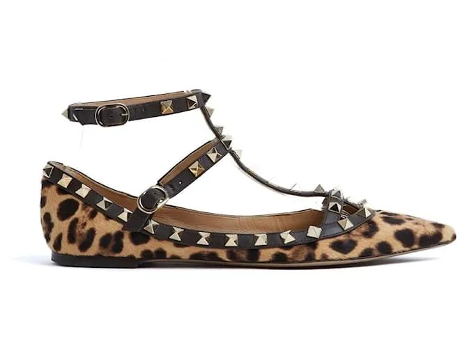 Ballerine Valentino Rockstud EU38 in Pelle di Puledro Pantera UK5 US7.5 Stampa leopardo