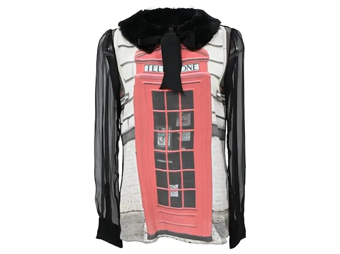 Top in seta multicolore con stampa telefono di Moschino Cheap & Chic London