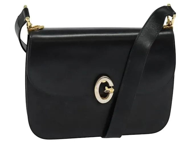 Céline Borsa a Spalla CELINE in Pelle Nera e Oro Auth gh092 Nero D'oro
