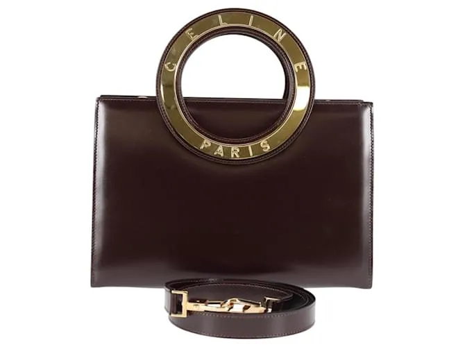 Céline Borsa a mano CELINE Circle in pelle 2 in 1 marrone oro Auth 122764V D'oro