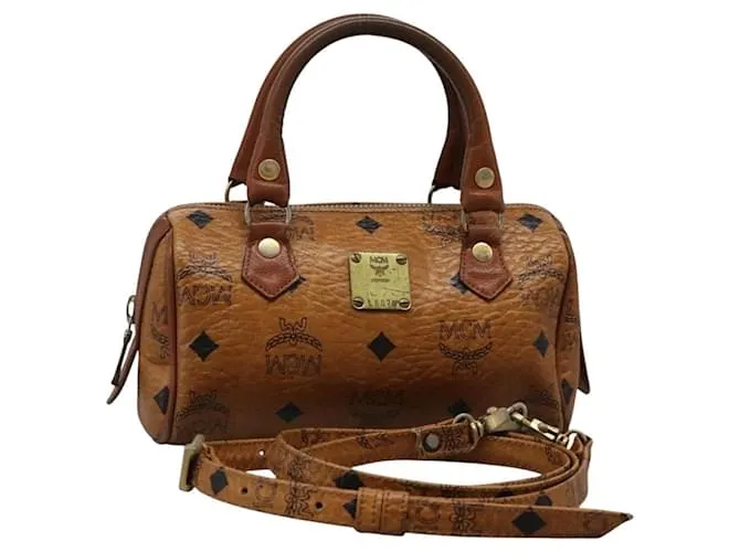 Borsa MCM Logogram Vicetos in pelle PVC 2 vie marrone oro Auth BA1440 D'oro