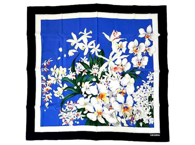 Valentino foulard in seta con orchidee Bianco Blu